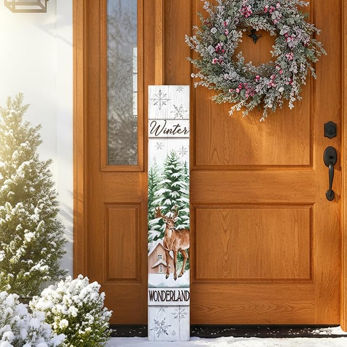 47" Large Winter Porch Sign Wonderland Welcome Sign Tall Winter Porch Decor Farmhouse Rustic Wooden Leaner Front Door Modern Decor Gift for Holiday Outdoor Home Yard Entryway