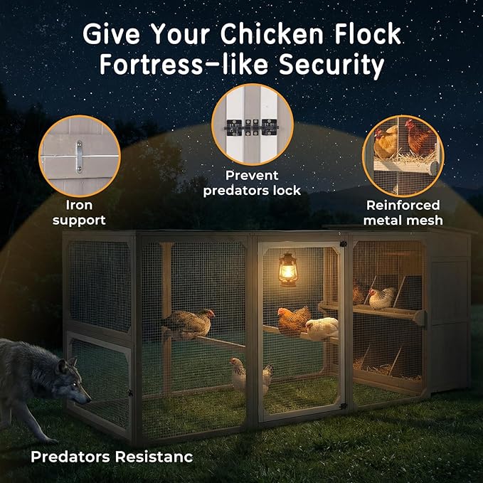 Large Chicken Coop with Run and Waterproof Cover, 92.5" Wooden Outdoor Hen House with 6 Nesting Boxes and Roosting Bars, Expandable Poultry Cage for 4–6 Chickens, Ducks or Rabbits, Backyard Farm Use