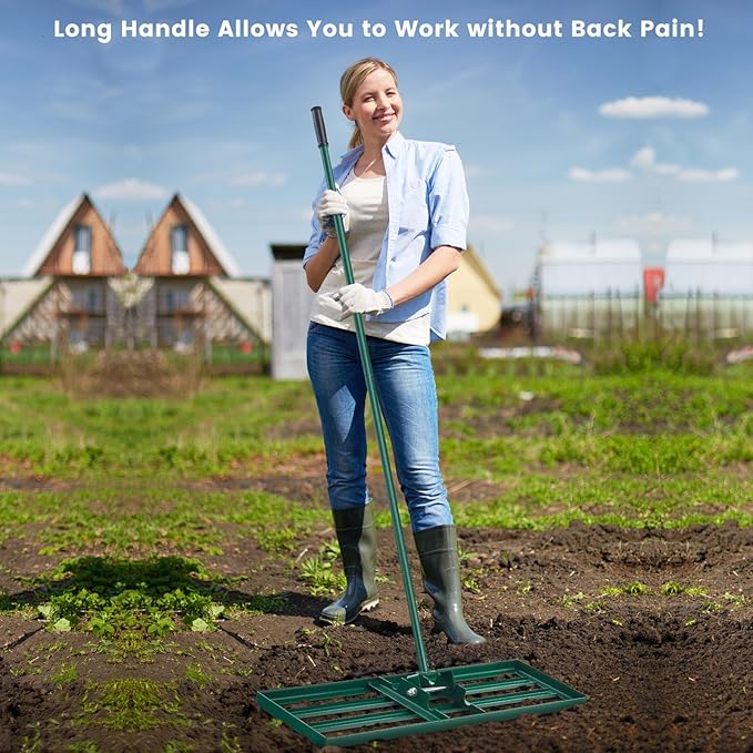 Goplus Lawn Leveling Rake, 36" x 10" Heavy Duty Level Lawn Tool w/ Ergonomic Handle for Soil, Effort-Saving Landscape Rake for Garden, Backyard, Golf Course, Farm, Pasture
