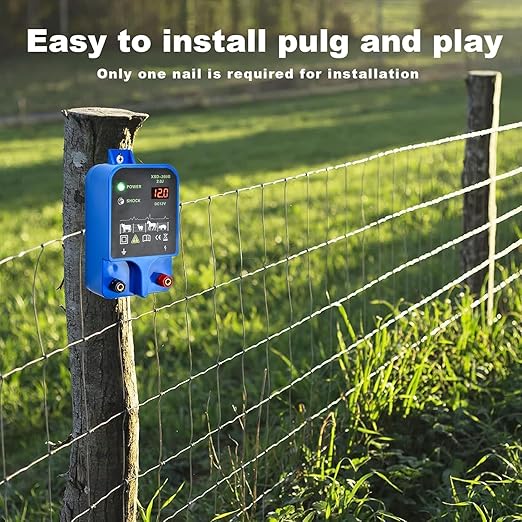 Electric Fence Charger 10km 2J High Power Pulse Electric Fencing Controller 10.5kv Portable Electric Fencer Kit For Garden Farm Poultry Livestock Goat Cattle Horse Deer Electric Netting Fencer Charger