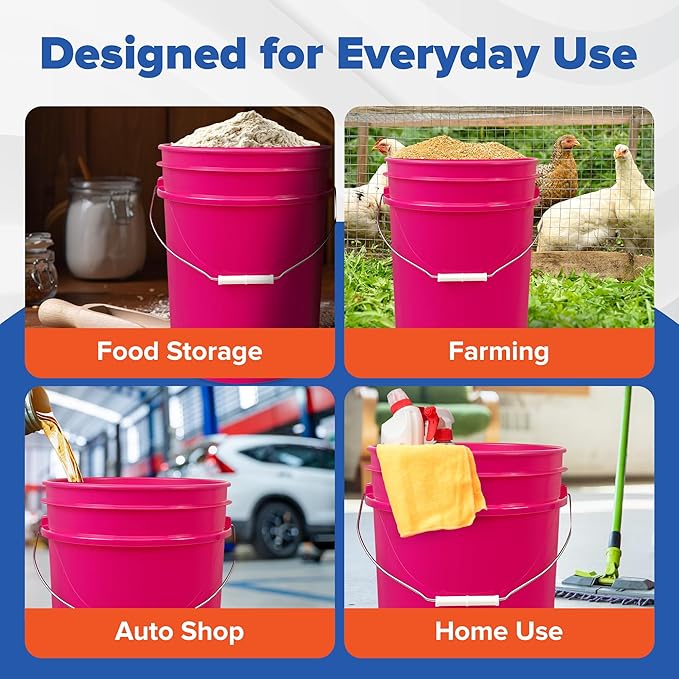 ePackageSupply 5 Gallon Plastic Bucket with Airtight Lid | Made in USA | Food Grade Bucket | BPA-Free | Heavy Duty 90 Mil All Purpose Pail | One 12" Rubber Mallet & One Lid Opener Included | 3 Pack