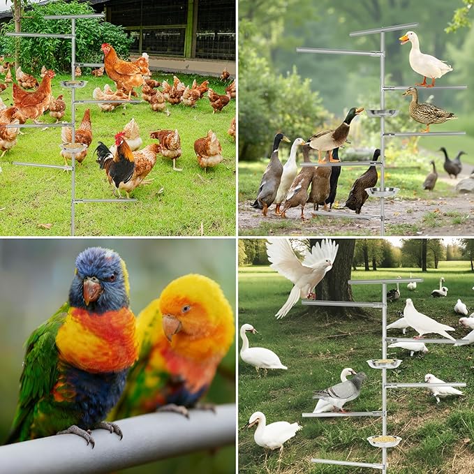 Tuenort 5FT Chicken Perch Toys for Coop Chickens in Chick Ladder, Chicken Perch Roosting Bars with 3-Prong Metal Ground Plug & Adjustable and Replaceable Solid Plastic Bar