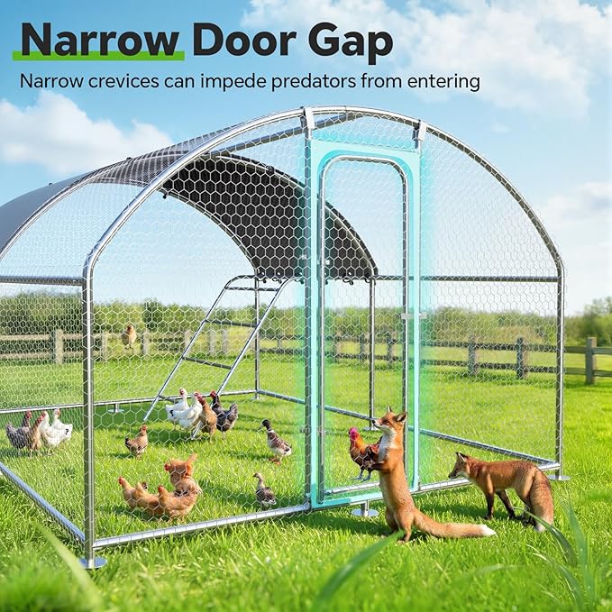 Chicken Coop with Roosting Perch, Large Metal Chicken Hen Run Poultry Cage with Water-Resident Cover for Rabbit Duck House Walk-in Chicken Pen for Yard, Dome Roof(10’ W x 13.2’ L x 6.4’ H)