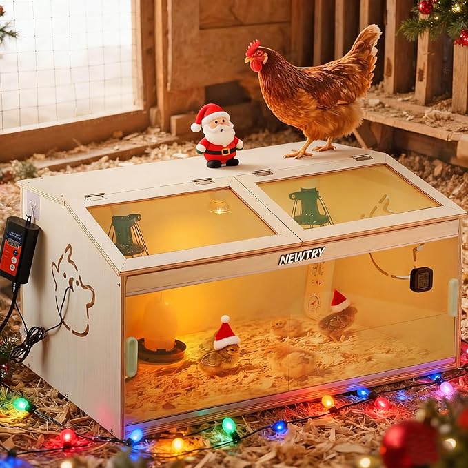 NEWTRY Chicken Brooder Box 32” Intelligent Sliding-Door Chick Brooder with 3 Heating Lamp, 1 Temp Controller, 2 Types of Thermometer Brooder Box up to 35 chicks Quail Birds