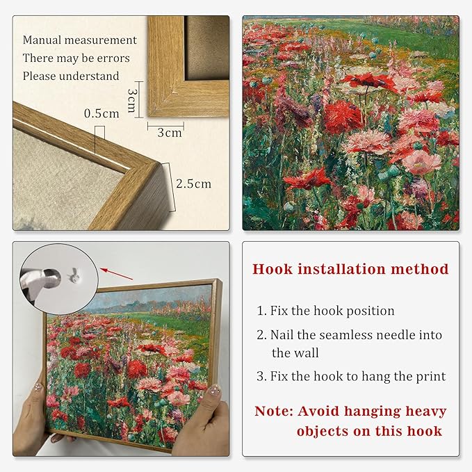 Farmhouse Flower Artwork Framed Red Wildflower Painting Vintage Flower Pictures Blooming Flowers Poster Nature Wildflower Wall Art Farmhouse Botanical Artwork Rustic Floral Paintings 8x10inch Framed