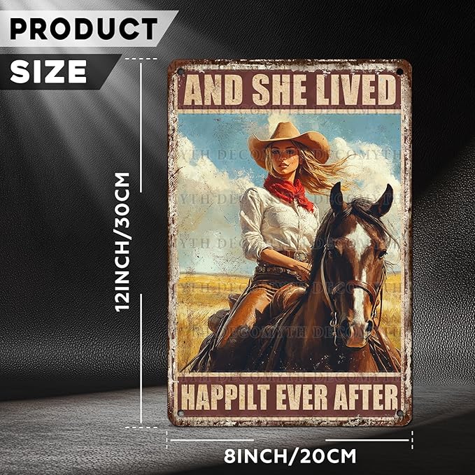 Vintage Wall Decor Cowgirl Art Nostalgic Tin Sign for Horse Lovers for Home Office Kitchen Bar Cafe Garden Wall Decor 12 * 8inch