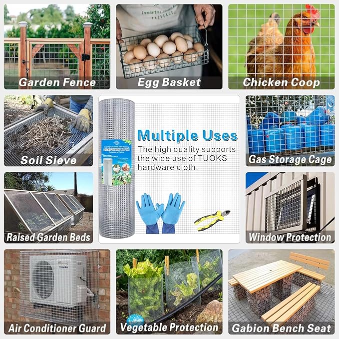 Hardware Cloth 1/2 Inch 48in x 100ft 19Gauge Hot-dip Galvanized Wire Mesh Roll Chicken Wire Fencing Rabbit Wire Gopher Wire Mesh for Underground Snake Fencing