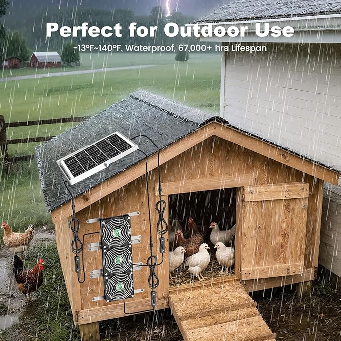 Solar Greenhouse Fan 3 Kit, 30W Large Solar Powered Exhaust and Intake Fan Outdoor Waterproof, Strong Airflow, 16.5ft Cord, for Chicken Coop Grow Tent Shed Air Ventilation and Circulation