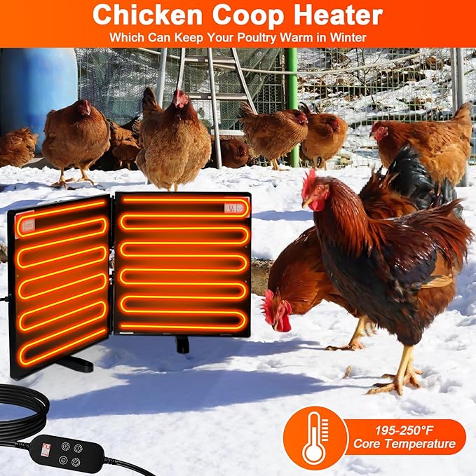 Chicken Coop Heater - Adjustable Temperatures & 5 Timers, Large Size Foldable Energy Efficient Radiant Heat Coop Heater for Chicken, Kitten, Puppy & Pets