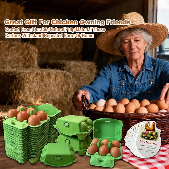 Half Dozen Paper Pulp Egg Cartons Cheap Bulk Fresh Chicken Eggs Basket Holder Storage Container Reusable for Easter (Green, 20)