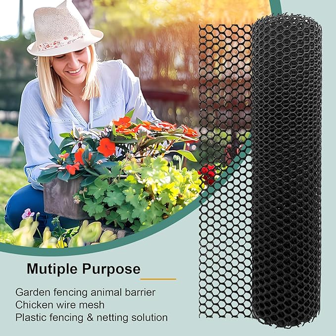 Chicken Plastic Wire Fencing Mesh - Heavy-Duty Plastic Chicken Black Wire Fence Mesh for Gardening, Barrier Netting, Poultry Dogs Rabbit Fencing (Black, 15.7IN x 33FT)