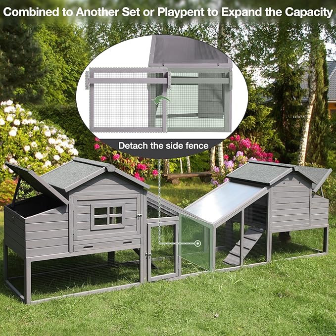 Mobile Chicken Coop with Wheels, Outdoor Hen House with Leak-Proof Tray, UV-Resistant Roof & Nesting Box for Chickens, Ducks, Rabbits (Grey)