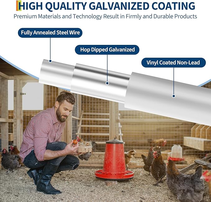 Hardware Cloth 1/2 inch - 48in x 50ft 19GA Heavy Duty Galvanized Chicken Wire Mesh Roll, Hot-Dipped After Welding for Chicken Coop, Rabbit Cages & Garden Fencing – Poultry Netting & Fencing