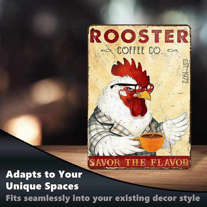 Funny Chicken Signs Rooster Kitchen Decor Savor The Flavor Tin Signs Vintage Coffee Metal Decor Rustic Wall Art For Home Farmhouse Farm Poultry House Cafe Bar Pub Coop Office 16 * 12 In