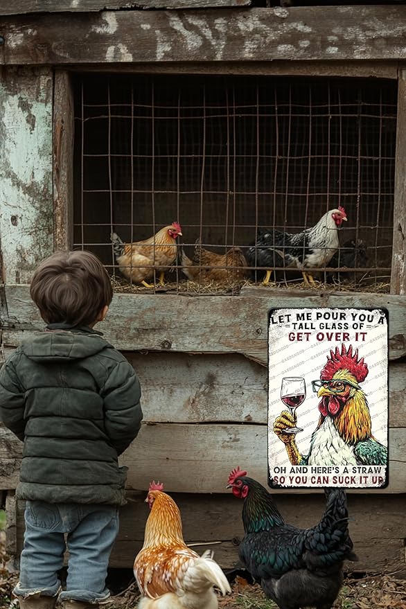 Chicken Sign Metal Tin Sign Funny Chicken Coop Wall Decor Let Me Pour You A Tall Glass Of Get Over It Chicken Decor Sign For Home Cafe Bar Cave Farm Wall Art Decor 16x12 Inch