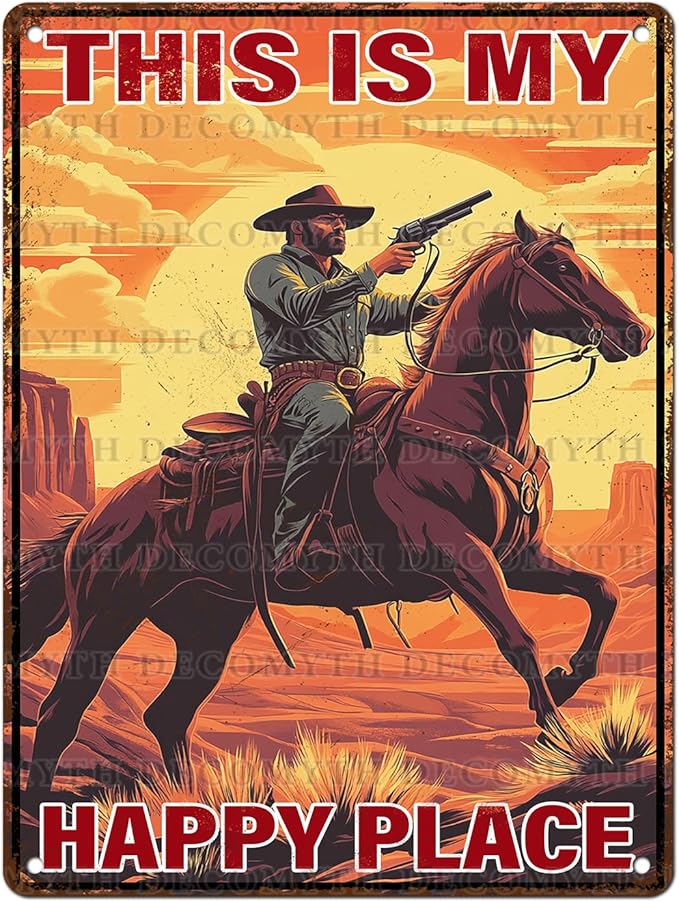 Cowboy Metal Tin Sign Vintage Retro Wall Decor Cowboy on Horse Metal Tin Sign Bar Home Bathroom Wall Decoration 12 * 16inch
