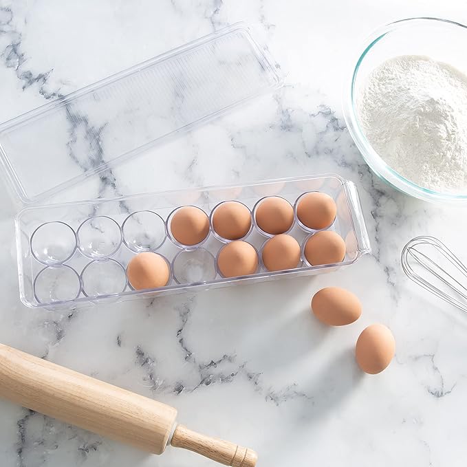 Kitchen Details 2 Pack Egg Crate | Dimensions: 14.5"x4.5"x2.9" | Fits 14 Eggs per Crate | Stackable | BPA Free | Easy Pull Handles | Kitchen Organization | Clear