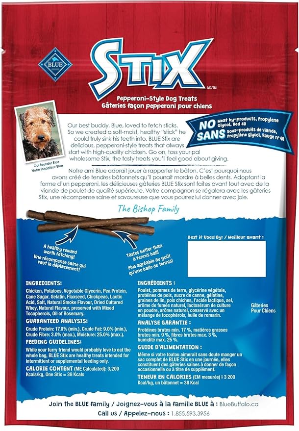 Blue Buffalo Stix Natural Soft-Moist Dog Treats Chicken Recipe 6-oz Bag