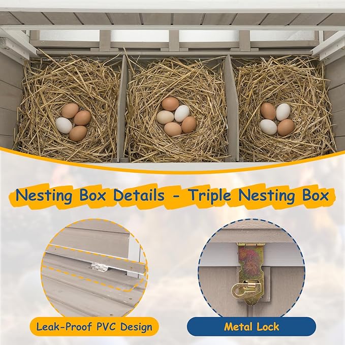 Outdoor Wooden Chicken Coop for 2–4 Chickens, 2-Tier Design Elevated Hen House with Dual Nesting Boxes, Slide-Out Tray, Reinforced Frame, Expandable Run, Expandable Run Connection, Grey