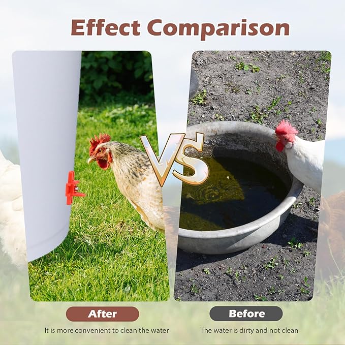 Chicken Water Nipples, 15 Pcs Horizontal Poultry Automatic Waterer Nipples for Bucket with 15 Pcs Ring Gaskets, 15 Pcs Wing Nuts, 9mm Drill Bit and an Installation Tool Ullnosoo