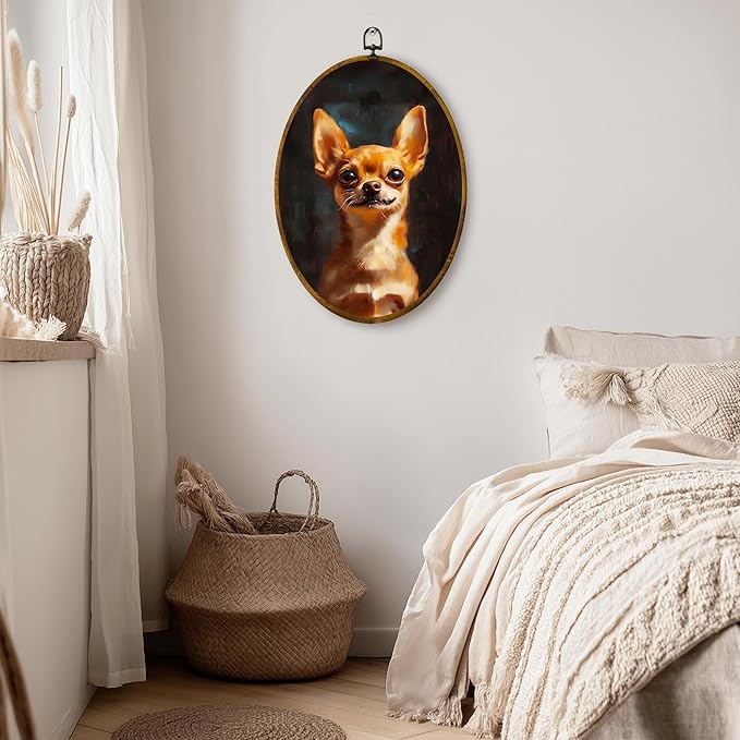 zewepri Chihuahua Canvas Wall Art Painting, Dog Artwork on High-Density Canvas with Pre-Installed Hook, 8.6 x 11.4 Inch Wall Decor for Bedroom, Living Room, Study, Dog Lover Gift