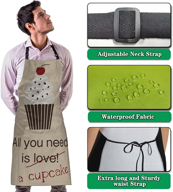 Baking Apron for Men All You Need Is a Cupcake Craft Aprons for Women for Kitchen Cooking Restaurant BBQ Painting Crafting 27” (W) x 31” (H), Waterproof Apron