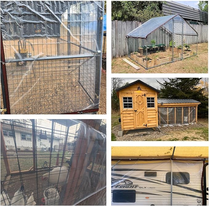 Clear Vinyl Tarps with Grommets 7x25 FT Heavy Duty Waterproof Cover Transparent PVC Vinyl Sheets Protect from Wind, rain and Snow for Chicken Coop, Patio, Greenhouse, and Outdoor Gear Protection