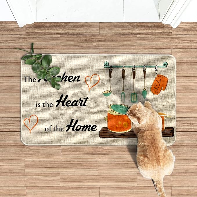 Roszwtit Farmhouse Kitchen Rugs and Mats, The Kitchen is The Heart of The Home Door Mat, Seasonal Washable Non-Slip Floor Mats for Home Kitchen Decor 30x17 Inch