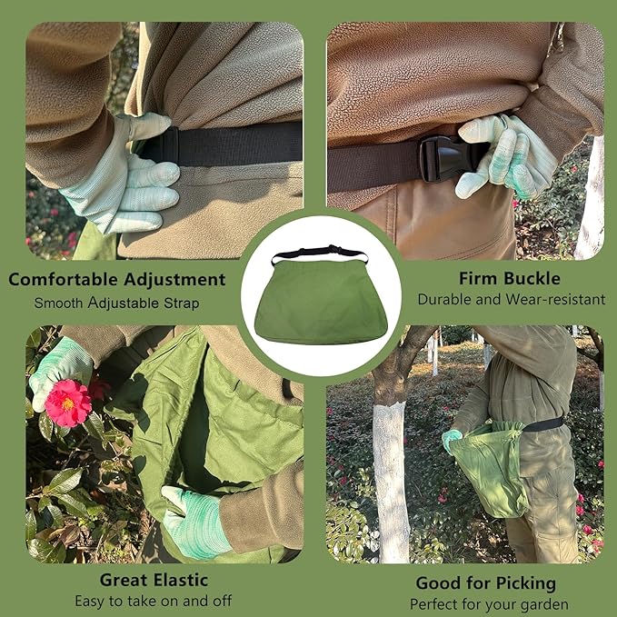 Adjustable Garden Apron with Storage Pouch for Harvesting, Fruit Picking, Vegetables, Hands-Free Design