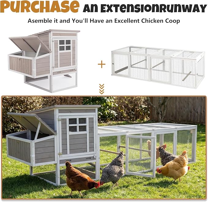 2-Story Wooden Chicken Coop, Outdoor Poultry House with Removable Leak-Proof Tray, 3 Nesting Boxes, 2 Perches Ventilation Metal Mesh, Rabbit Hutch for Small Animals, Backyard, Garden
