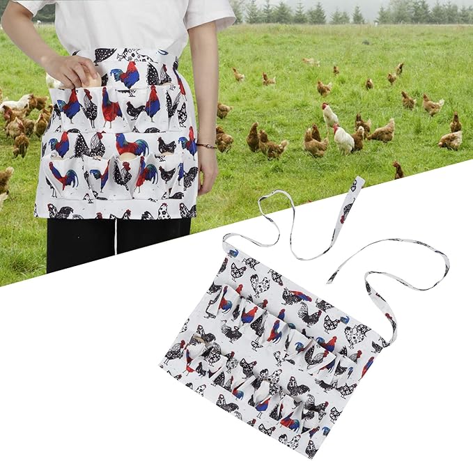 Egg Collecting Apron with Multiple Pockets | Convenient Egg Holder for Chickens/Ducks/Quails | Farmhouse Gathering Apron with Secure 10x8cm Pockets | Resilient Polyester (2 L)