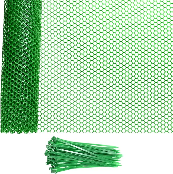 1-Pack Floral Chicken Wire Mesh, 15.7 in x 9.8 ft Plastic Hexagonal Chicken Wire Fencing with 50 Garden Ties for Crafts/Poultry Netting/Garden/Plant Protection [Green]