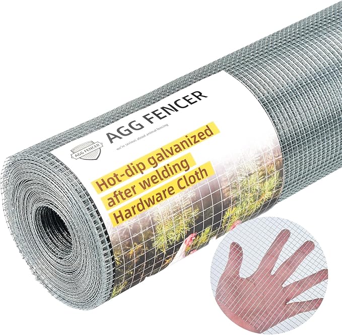 24inch x 50ft Hardware Cloth 1/4 inch Chicken Wire Fencing 23Ga, Hot Dipped Galvanized After Welding Garden Plant Supports Welded Metal Chicken Wire Fence, Poultry Animal Netting Cage Screen