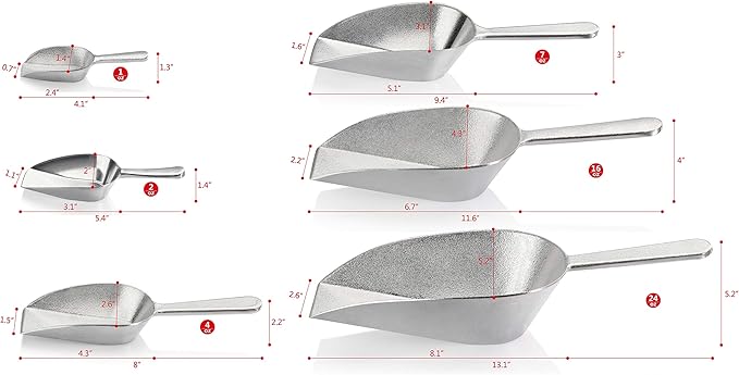 New Star Foodservice 34646 One-Piece Cast Aluminum Flat Bottom Bar Ice Flour Utility Scoop, 2-Ounce, Silver