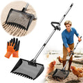 12inch Chicken Poop Scooper & Rake 2-in-1, Heavy Duty Metal Chicken Coop Scoop for Sand with Ergonomic Grip, Adjustable Angle Stainless Steel Chicken Coop Rake Litter Sifting Shovel (37-64")