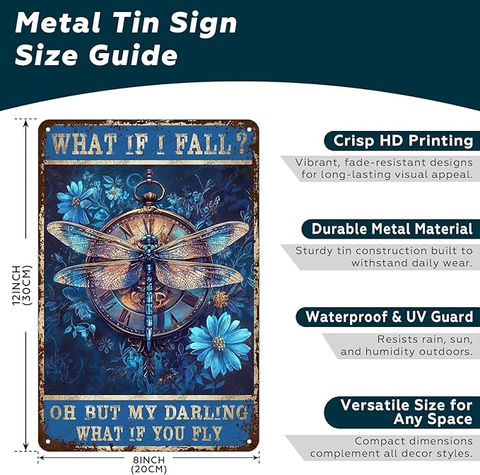 HARIKUIYIN Vintage What If I Fall Oh But My Darling What If You Fly Wall Clock Metal Sign Retro Aluminum Sign Home Office Kitchen Bar Garden Wall Decor 12x8 Inch