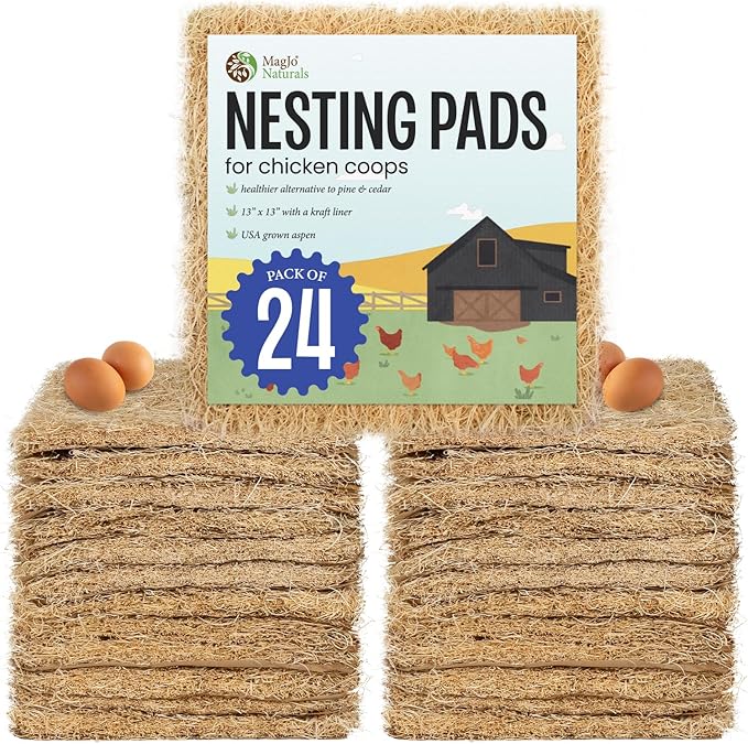 MagJo Aspen Nesting Pads for Chicken Coops - USA Grown Aspen Excelsior Nest Box Liners 13x13-24 Pack