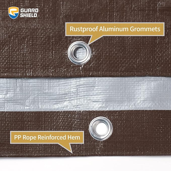 GUARD SHIELD Tarps Heavy Duty Waterproof 20x30 Feet Brown/Bright Silver Poly Tarp Cover Outdoor Thick UV Resistant Tarpaulin with Grommets 10mil