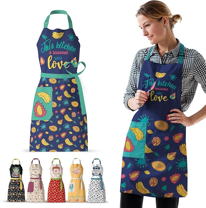 Waterproof Apron for Adults – Adjustable Fit with Deep Pockets, Stylish Cooking & Baking Apron for Women & Men