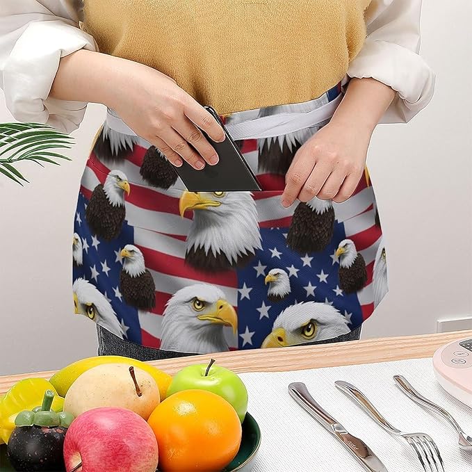 Server Waist Aprons Waitress Unisex Chef Works Half Apron with 3 Pockets