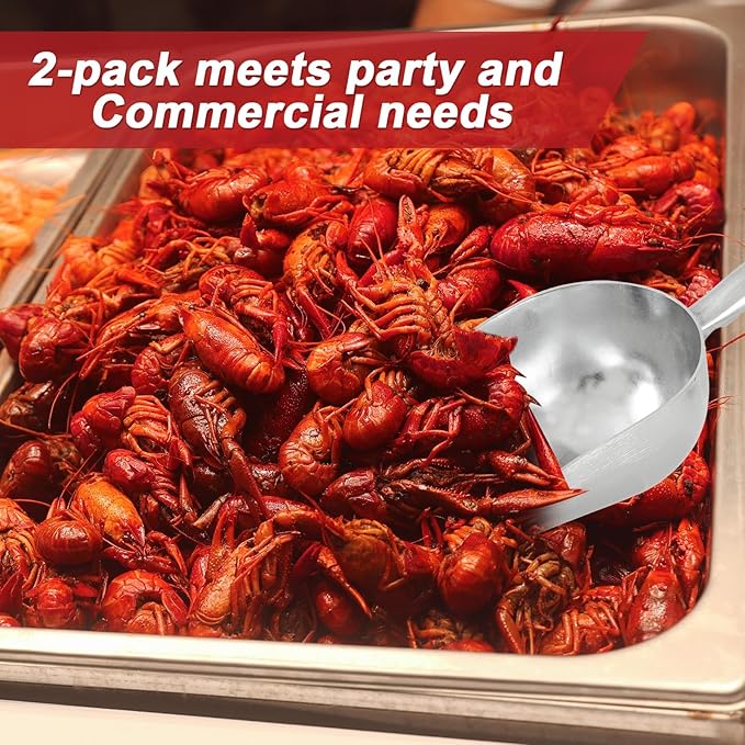 2 Pcs 85-ounce Metal Ice Scoop Large Crawfish Scoop Aluminum Utility Scooper Round Bottom Crawfish Boil Party Supplies for Pet Food Rock Salt Seafood Cat Litter Kitchen Bar Ice Machine