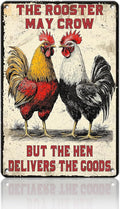 Funny Chicken Signs The Rooster May Crow But The Hen Delivers The Goods Aluminium Sign Metal Chicken Signs Decor Home Ktichen Farm Are Wall 12x16 Inch Vintage Chicken Signs Metal Tin Poster