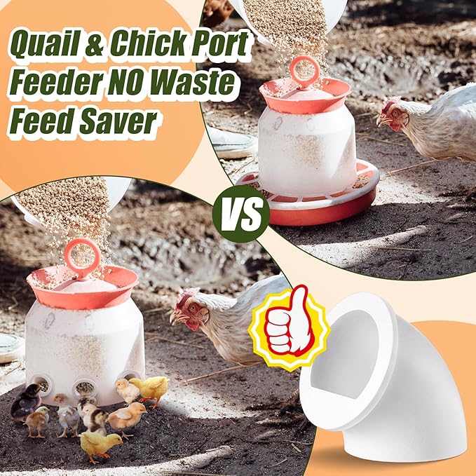 20 Pack Quail Feeders No Waste Chicken Feeder Port DIY Chick Feed Saver Quail Supplies for Coturnix Small Poultry Farm Bucket Bin Container (1.5 Inch,White)