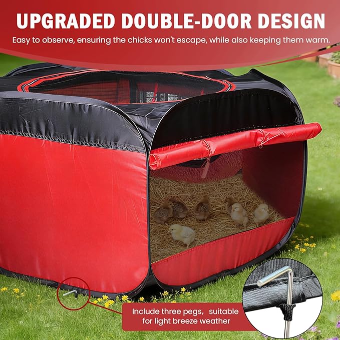 Chicken Brooder Box for Chick Starter Kit Upgrade Three-Sided Mesh Window Brooder Box for Chicks, Pop-Up Brooder Pen, Tent Up to 15 Chick, Duck and Quail