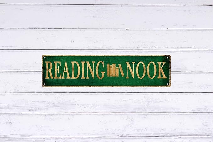Vintage Reading Nook Metal Tin Sign 4x16 in Rustic Perfect for Home Cabin Porch or Bedroom Decor Ideal Holiday Gift Home Wall Art Decor