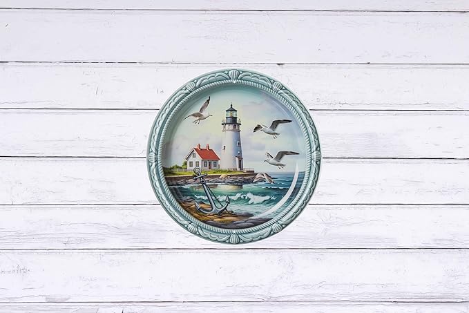 AWISZZZ Seagull Metal Sign 8x8in Round Coastal Plaque for Beach Cabin Wall Decor Ocean Lover Gift