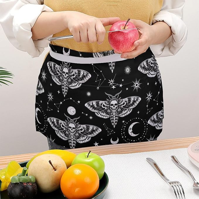 Unisex Apron for Cooking Server Waitress Half Waist Apron with 3 Pockets
