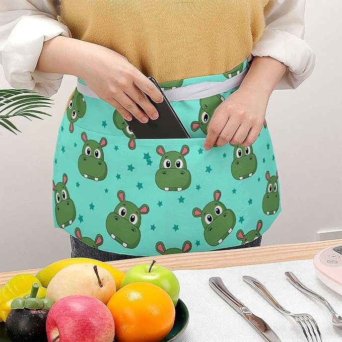 Unisex Apron for Cooking Server Waitress Half Waist Apron with 3 Pockets