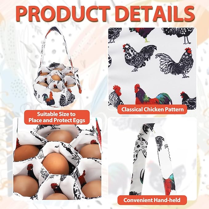 Egg Collecting Apron and Basket, 12 Deep Pockets Chicken Apron and 7 Deep Pockets Basket