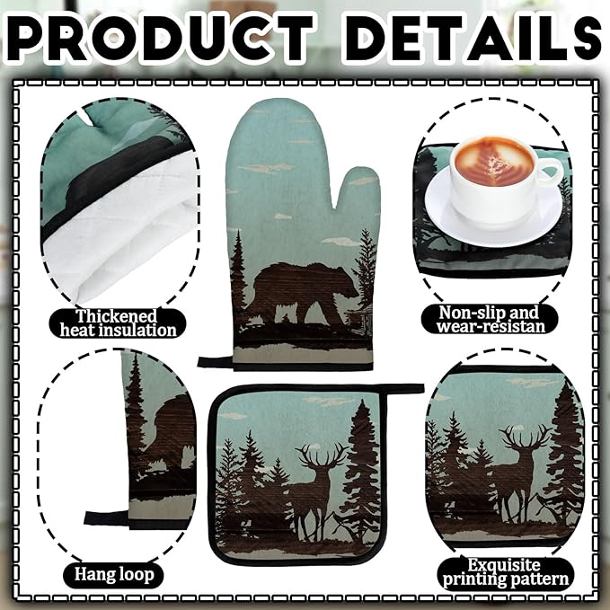 10 Pcs Farmhouse Kitchen Decor Set Dish Towels Kitchen Rugs Oven Mitts and Pot Holders for Cooking Baking Grilling Women Mom Daughter Gift (Brown,Green,Forest)